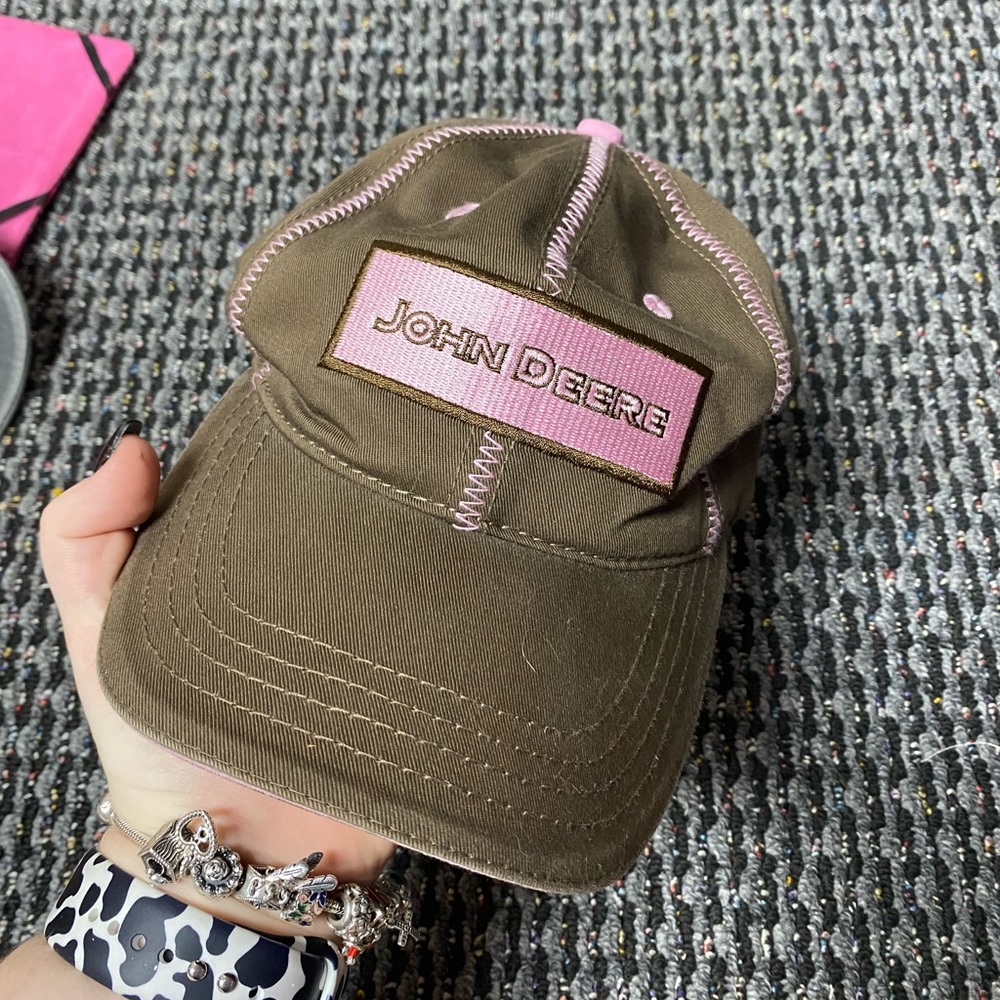 John Deere hat. Brown and Pink. Adjustable back.